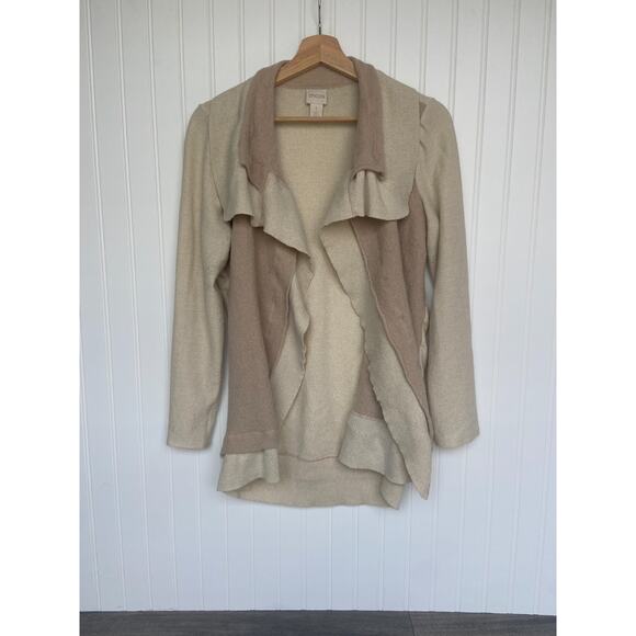 Chico's Cardigan Sweater Sz 1 Beige, Wool Double Layer Margie Sand Pear - Picture 1 of 6